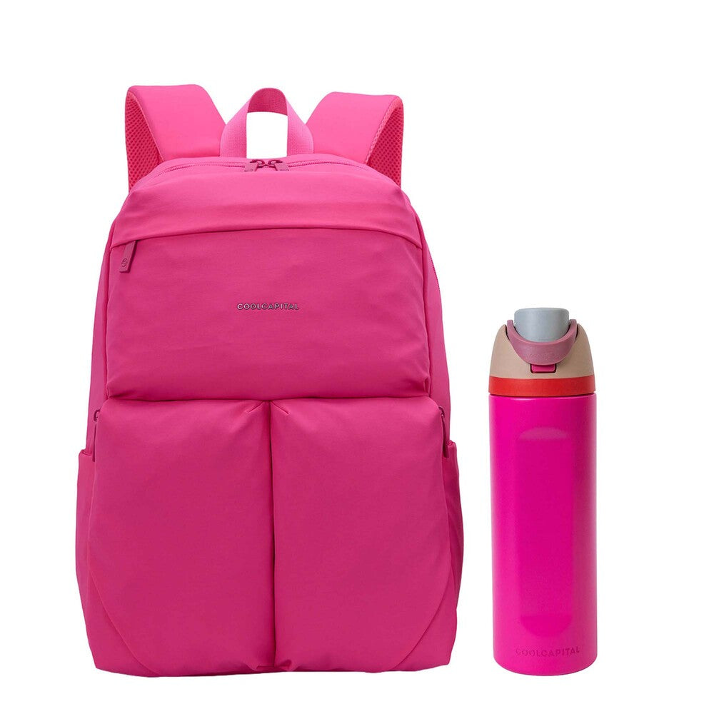 MOCHILA SEOUL Laptop 15” Cool Capital + TERMO 710 ml Combo Rosa