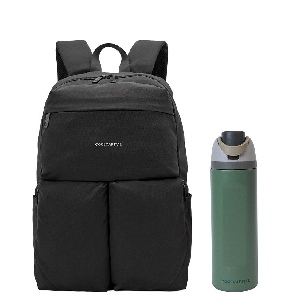 MOCHILA SEOUL Laptop 15” Cool Capital + TERMO 710 ml Combo Negro